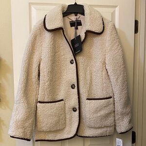 Bernardo Cream Teddy Jacket with Brown Trim